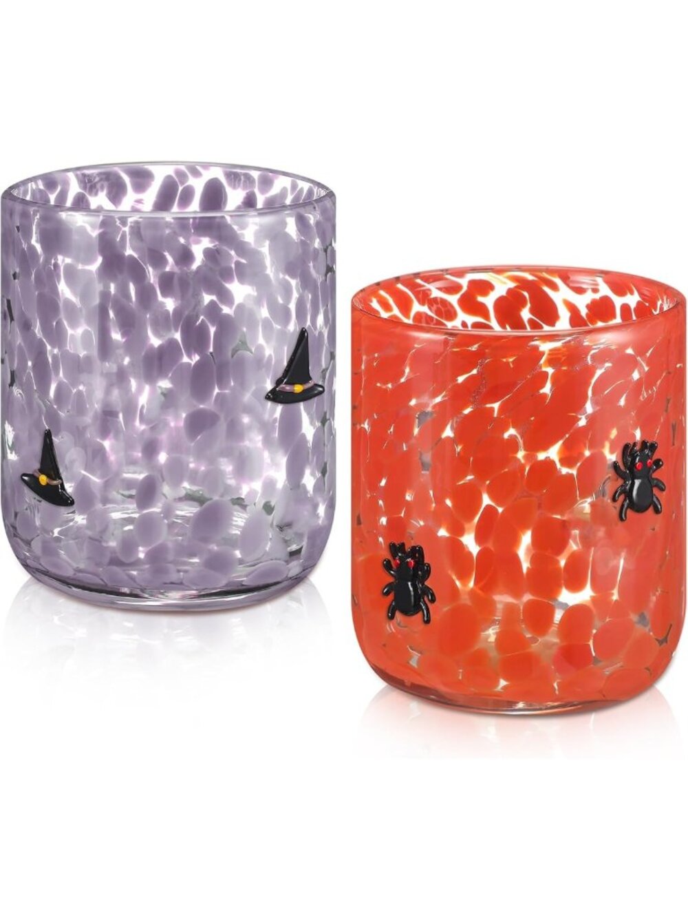 Halloween Juice Glasses Set - 2 Pcs, Spider & Witch Hat Design, Perfect for
